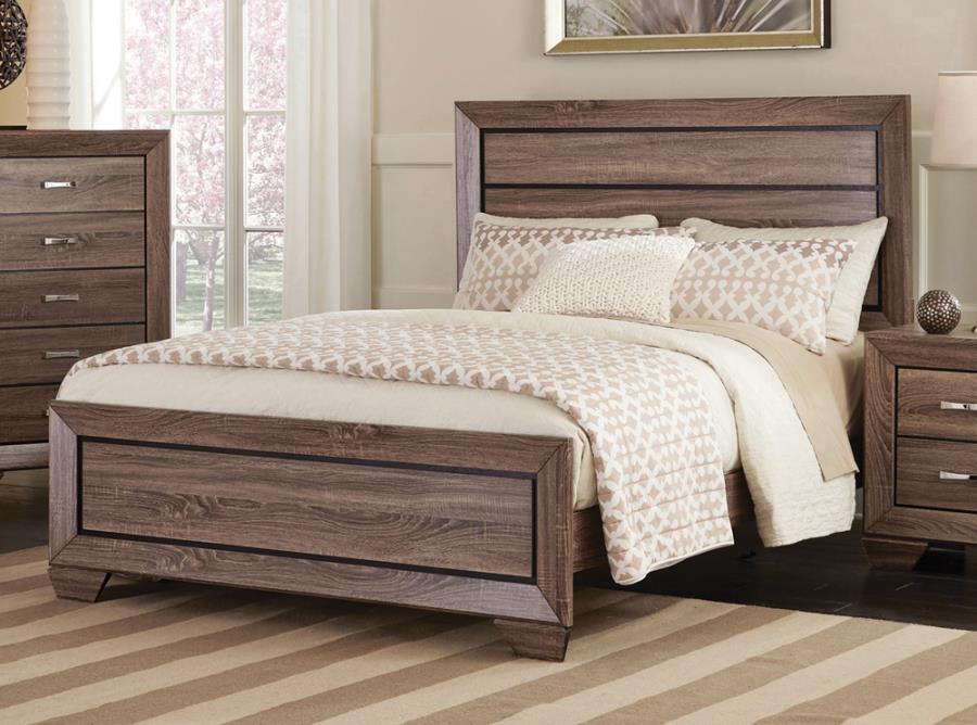 Coaster Bedroom Kauffman Transitional Washed Taupe Queen Bed